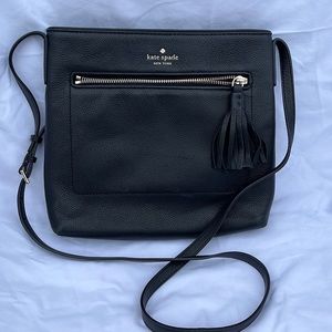 Black 9 inch x 10 inch Kate spade purse. It is in good condition.
